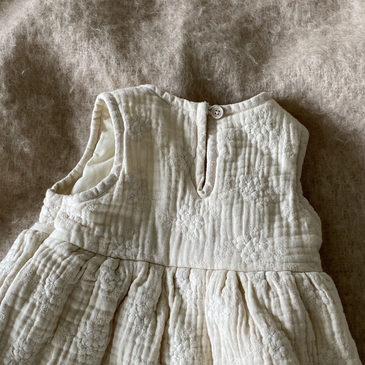Baby BH Floral Embroidery Sleeveless Warm Dress (6 - 18m) - Cream kids outfit