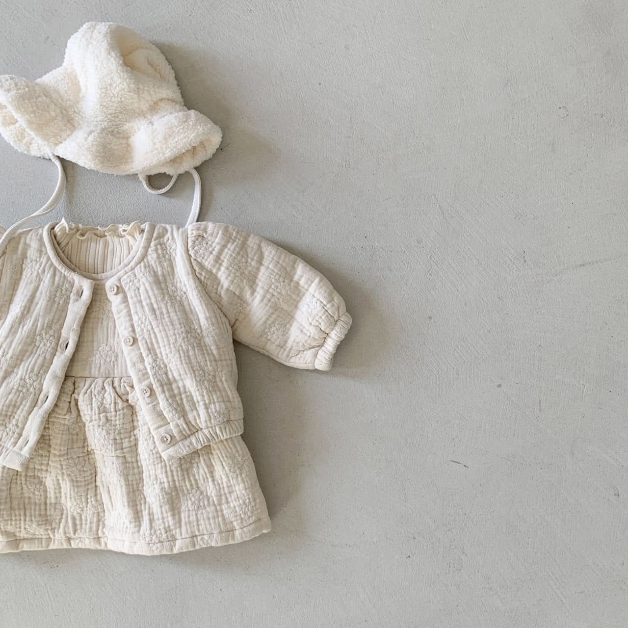 Baby BH Floral Embroidery Sleeveless Warm Dress (6 - 18m) - Cream kids outfit