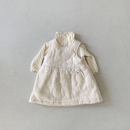 Baby BH Floral Embroidery Sleeveless Warm Dress (6 - 18m) - Cream kids outfit
