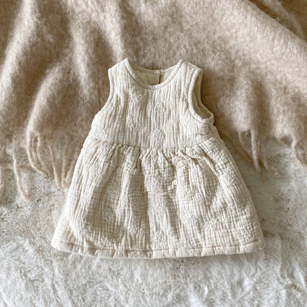Baby BH Floral Embroidery Sleeveless Warm Dress (6 - 18m) - Cream kids outfit
