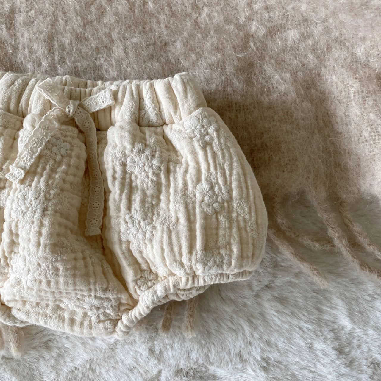 Baby BH Floral Embroidery Warm Bloomer Shorts (3 - 18m) - Cream kids outfit