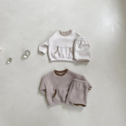 Baby BH Kangaroo Pocket Fleece Top and Shorts Set (3 - 18m) - Beige kids outfit