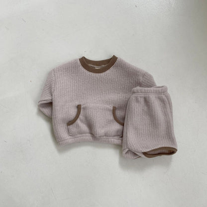 Baby BH Kangaroo Pocket Fleece Top and Shorts Set (3 - 18m) - Beige kids outfit