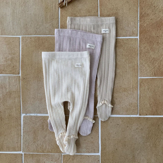 Baby BH Lace Trim Ribbed Footed Leggings (3 - 18m) - 3 Colors kids outfit