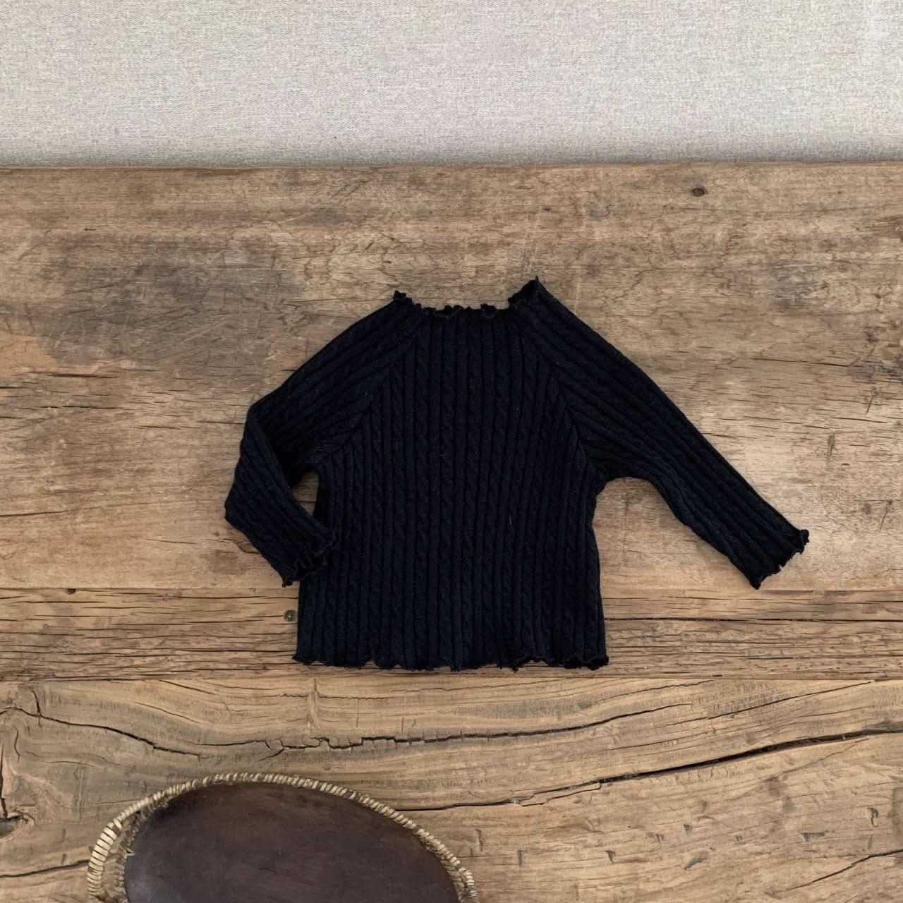 Baby BH Lettuce Edge Cable Knitted Long Sleeve Tee (3 - 18m) - 4 Colors kids outfit