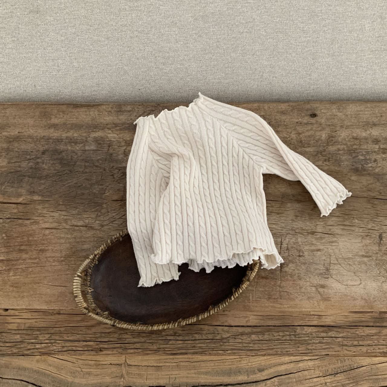 Baby BH Lettuce Edge Cable Knitted Long Sleeve Tee (3 - 18m) - 4 Colors kids outfit