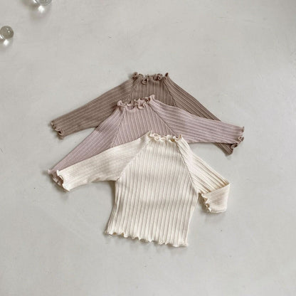 Baby BH Lettuce Edge Ribbed Long Sleeve Tee (3 - 18m) - 3 Colors kids outfit