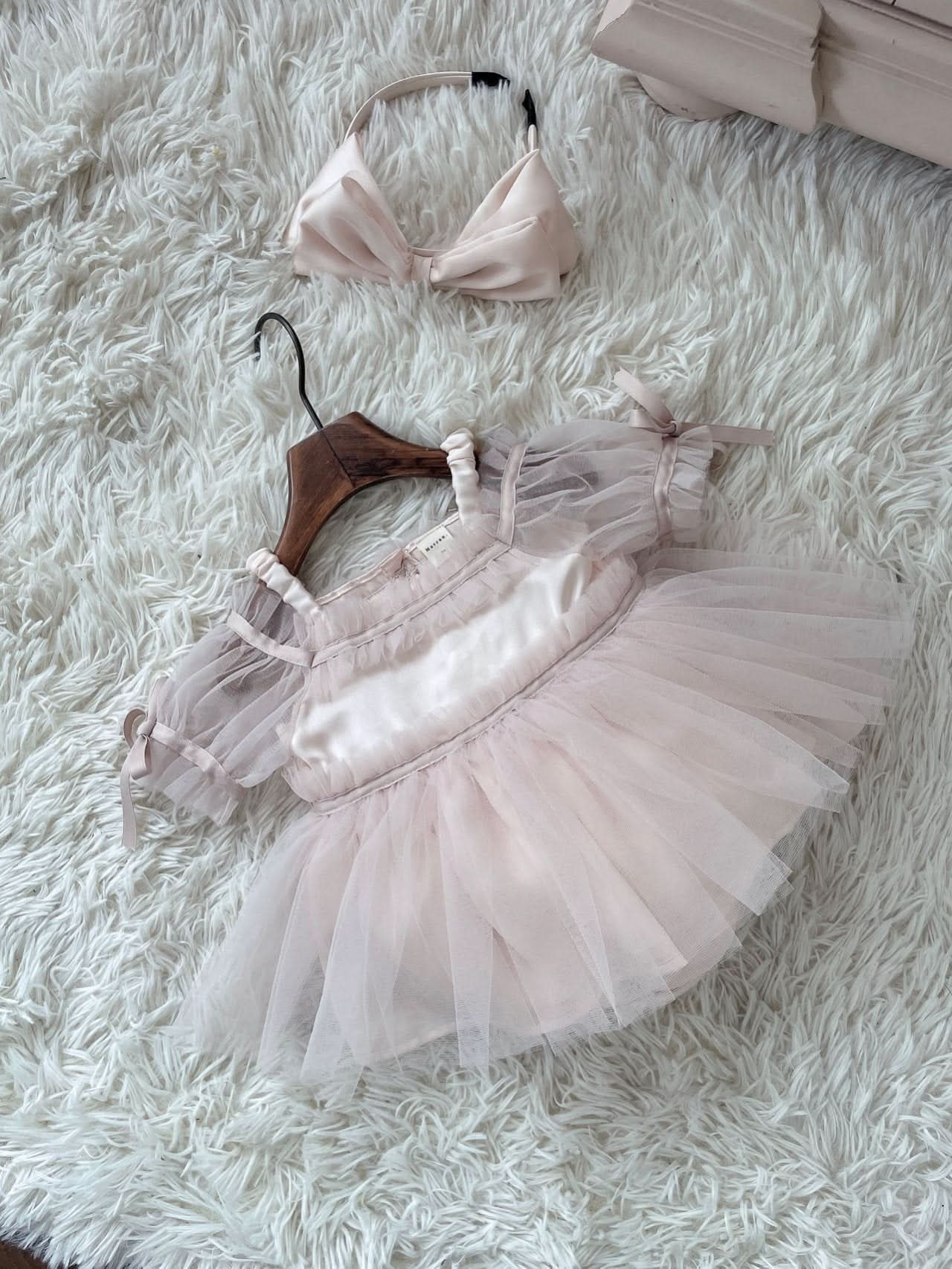 Baby Bow Detail Cold - Shoulder Tutu Dress Romper (3 - 23m) - Pink kids outfit
