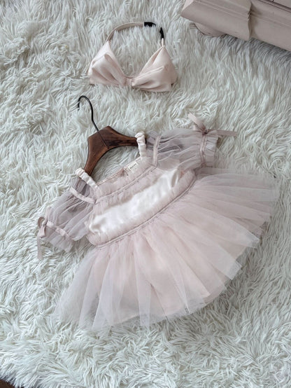 Baby Bow Detail Cold - Shoulder Tutu Dress Romper (3 - 23m) - Pink kids outfit