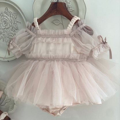 Baby Bow Detail Cold - Shoulder Tutu Dress Romper (3 - 23m) - Pink kids outfit
