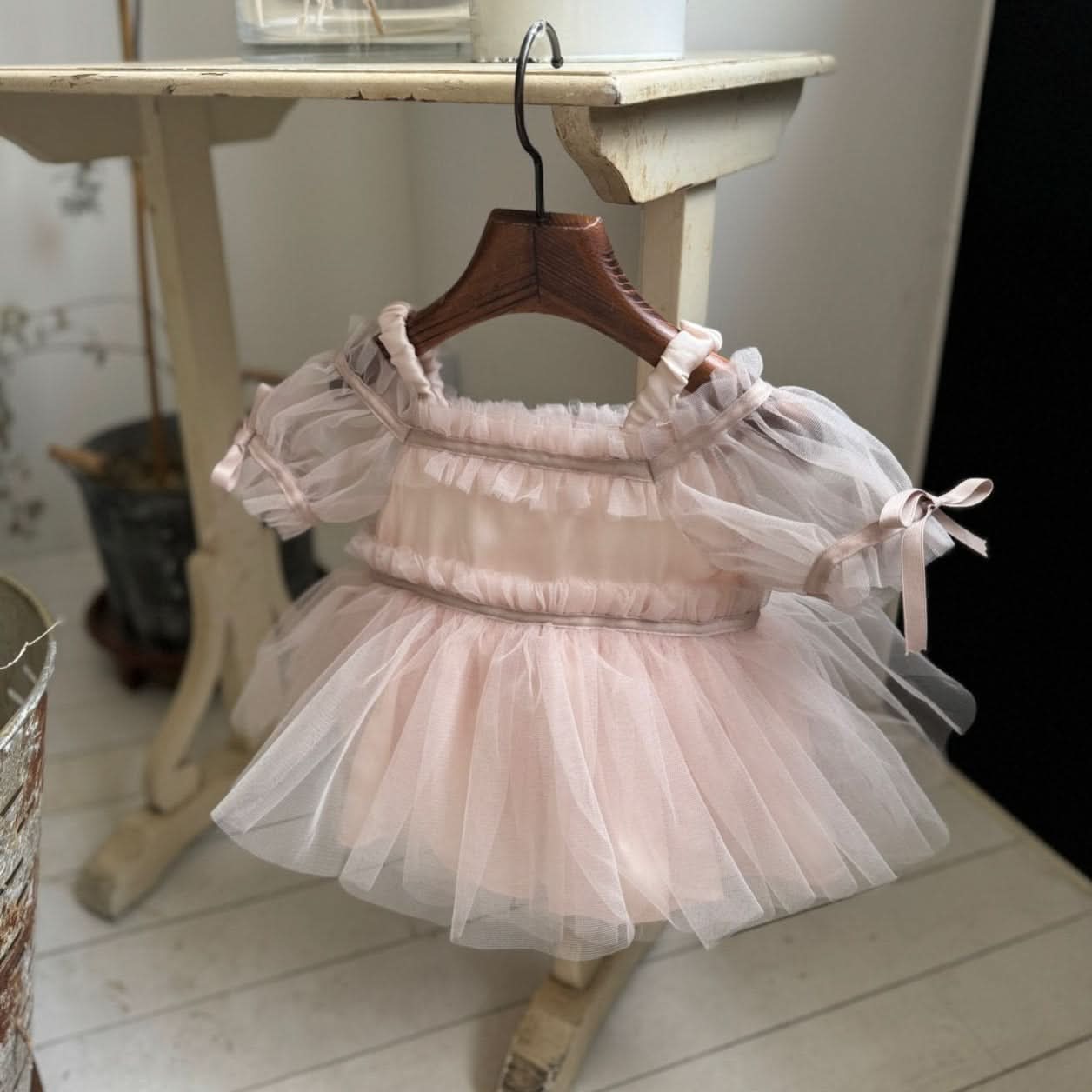 Baby Bow Detail Cold - Shoulder Tutu Dress Romper (3 - 23m) - Pink kids outfit