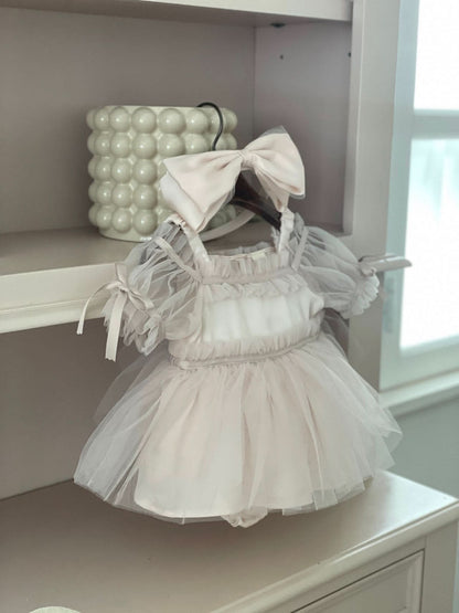 Baby Bow Detail Cold - Shoulder Tutu Dress Romper (3 - 23m) - Pink kids outfit