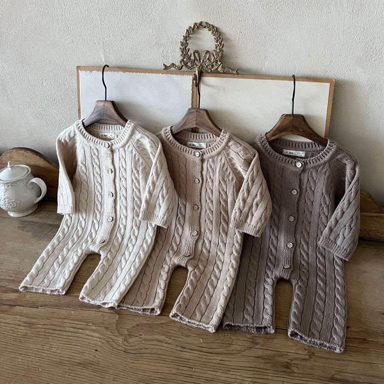 Baby Cable Knit Sweater Long Sleeve Jumpsuit (0 - 24m) - 3 Colors kids outfit