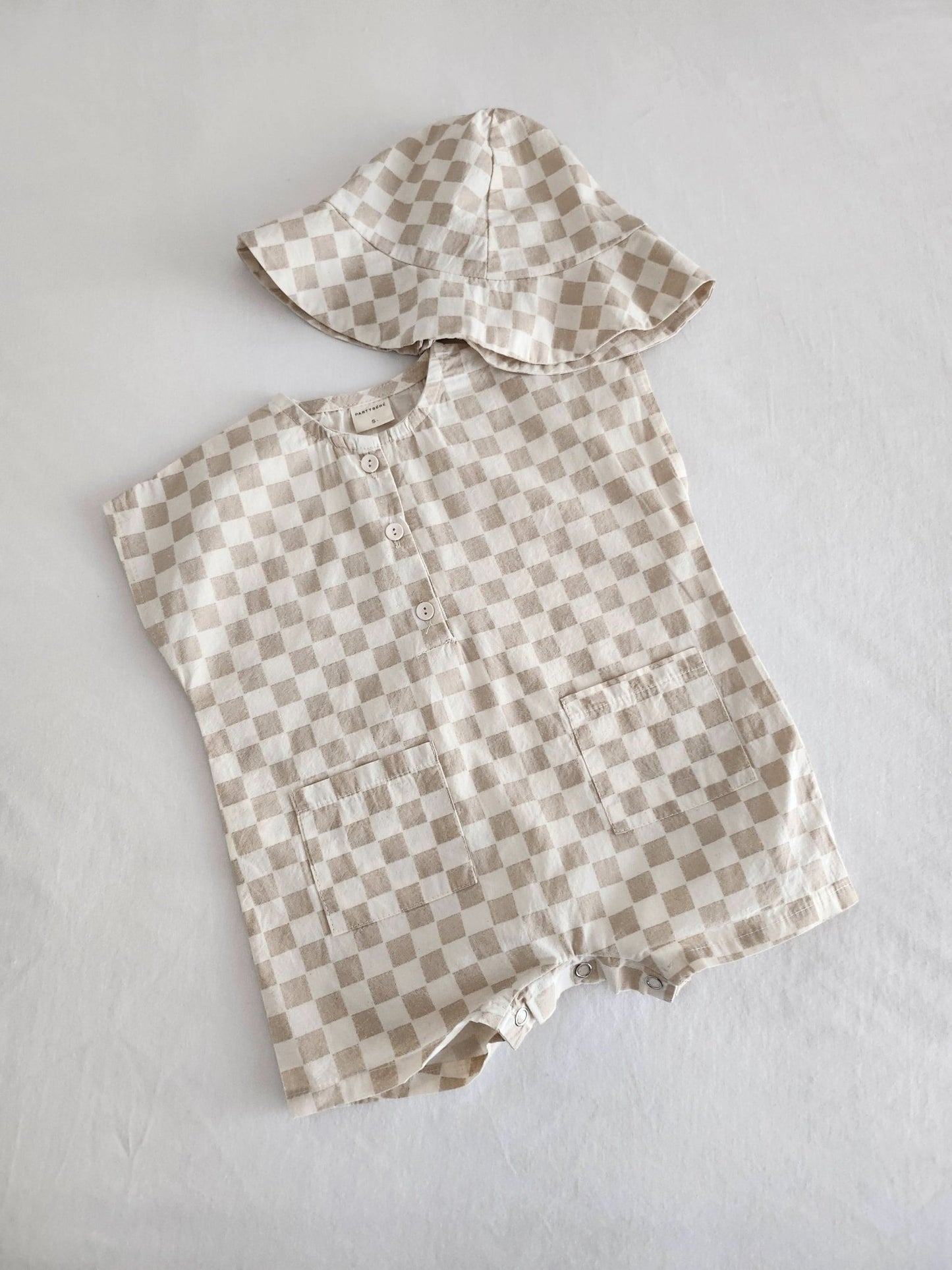 Baby Checkered Sleeveless Jumpsuit and Bucket Hat Set (13 - 36m) kids outfit