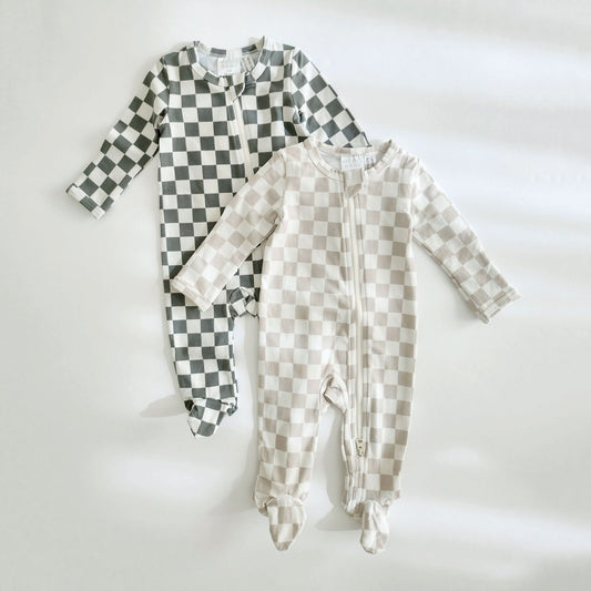 Baby Checkered Zipper Pajama (Newborn - 24m) - 2 Colors kids outfit