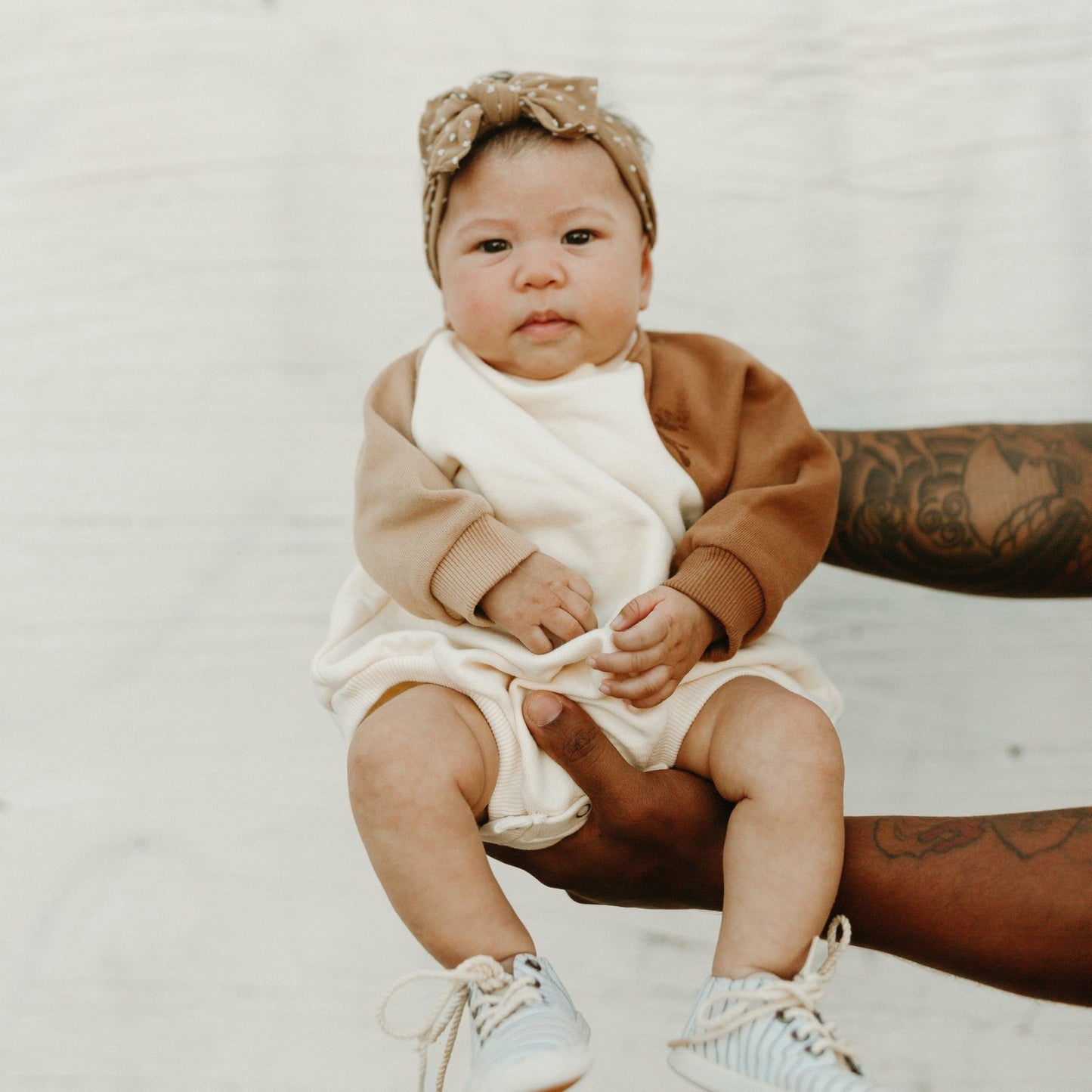 Baby Colorblock Sweatshirt Romper (3 - 24m) - Beige kids outfit