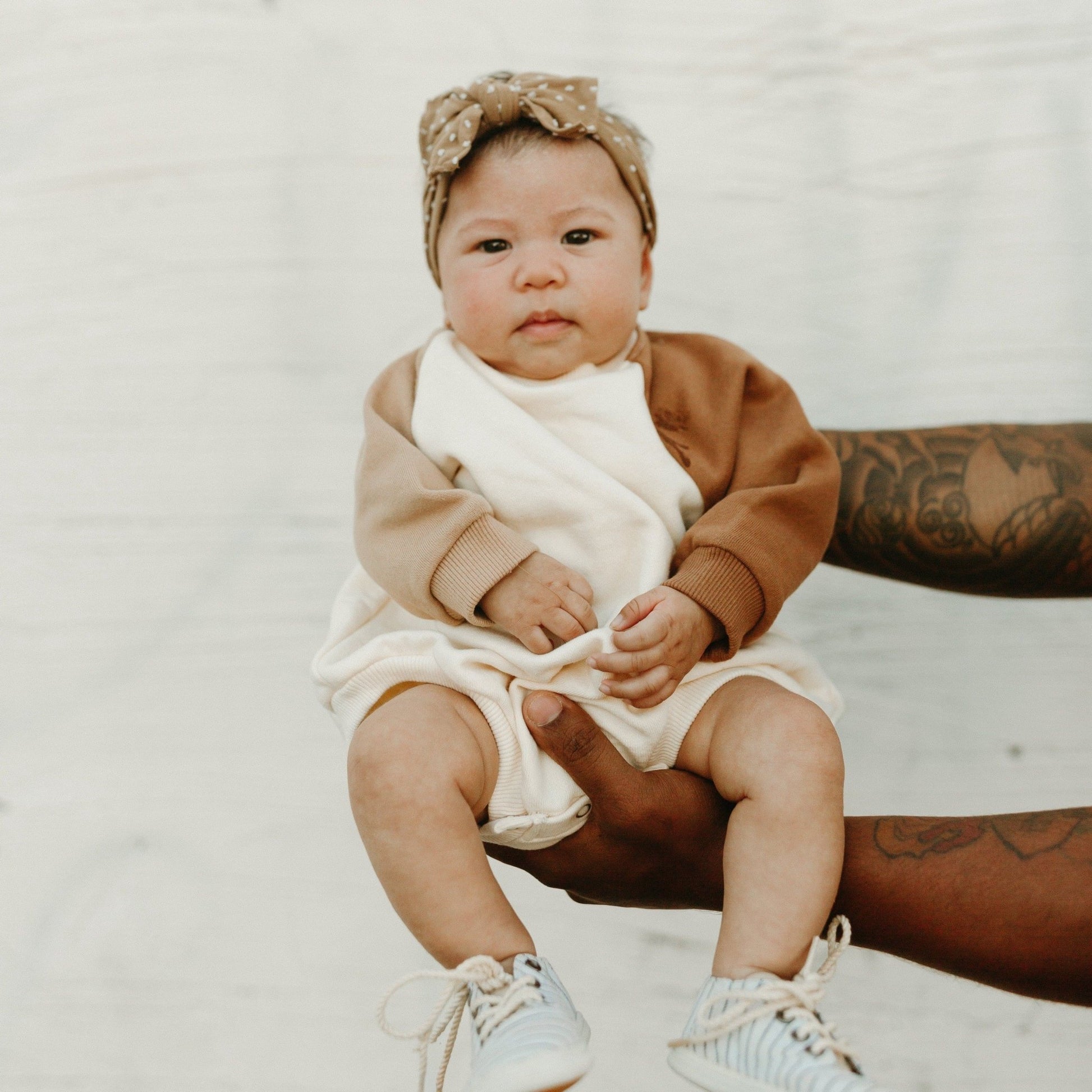 Baby Colorblock Sweatshirt Romper (3 - 24m) - Beige kids outfit