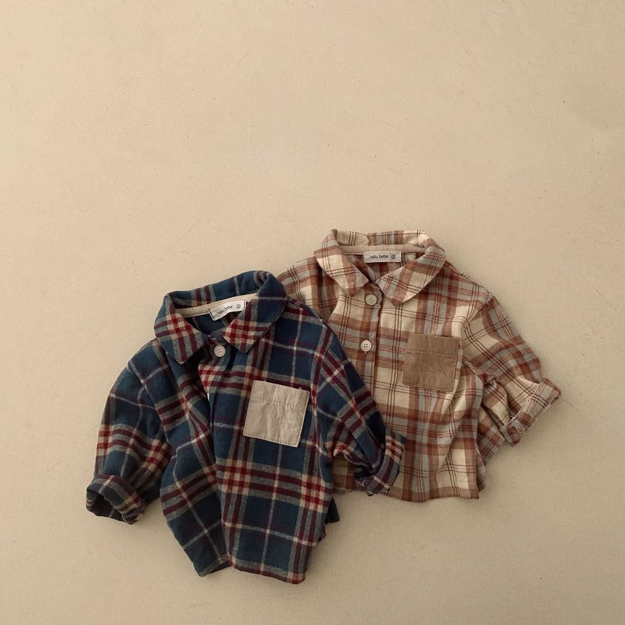 Baby Contrast Pocket Flannel Shirt(3 - 18m) - 2 Colors kids outfit