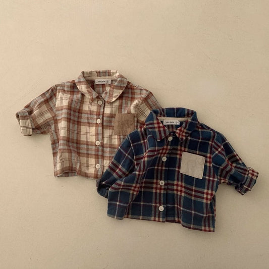 Baby Contrast Pocket Flannel Shirt(3 - 18m) - 2 Colors kids outfit