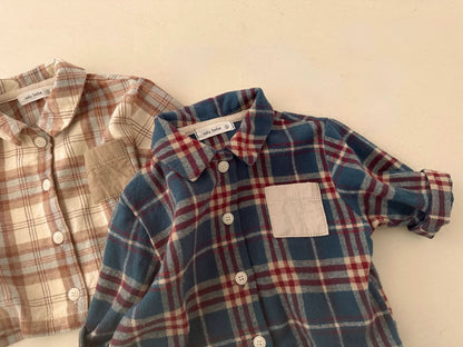 Baby Contrast Pocket Flannel Shirt(3 - 18m) - 2 Colors kids outfit