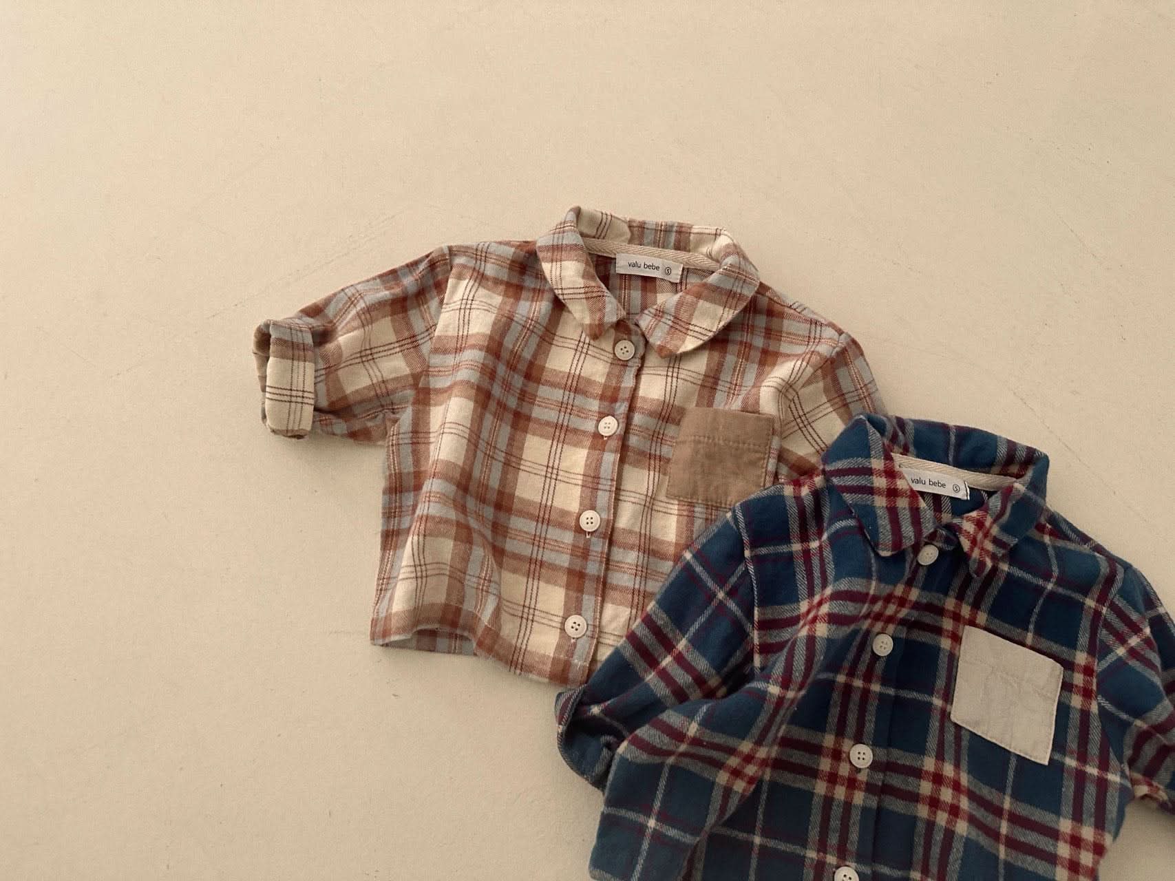 Baby Contrast Pocket Flannel Shirt(3 - 18m) - 2 Colors kids outfit