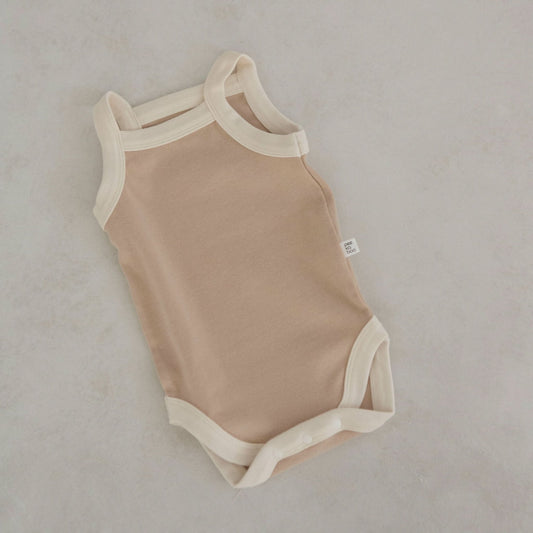 Baby Contrast Trim Cami Bodysuit (3 - 18m) - Beige kids outfit