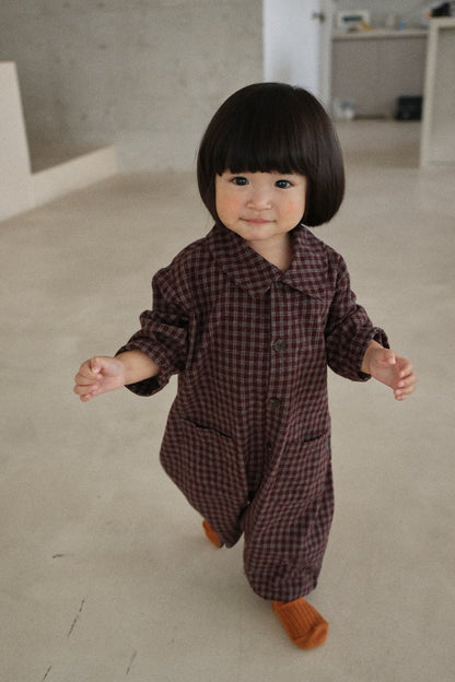 Baby F26 Plaid Collared Long Sleeve Jumpsuit (3-18m) - 2 Colors kids outfit