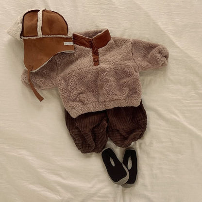 Baby Fleece Colorblock Button Up Collar Pullover (3 - 18m) - 2 Colors kids outfit