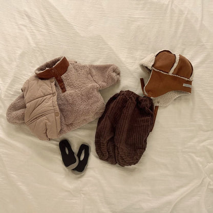 Baby Fleece Colorblock Button Up Collar Pullover (3 - 18m) - 2 Colors kids outfit