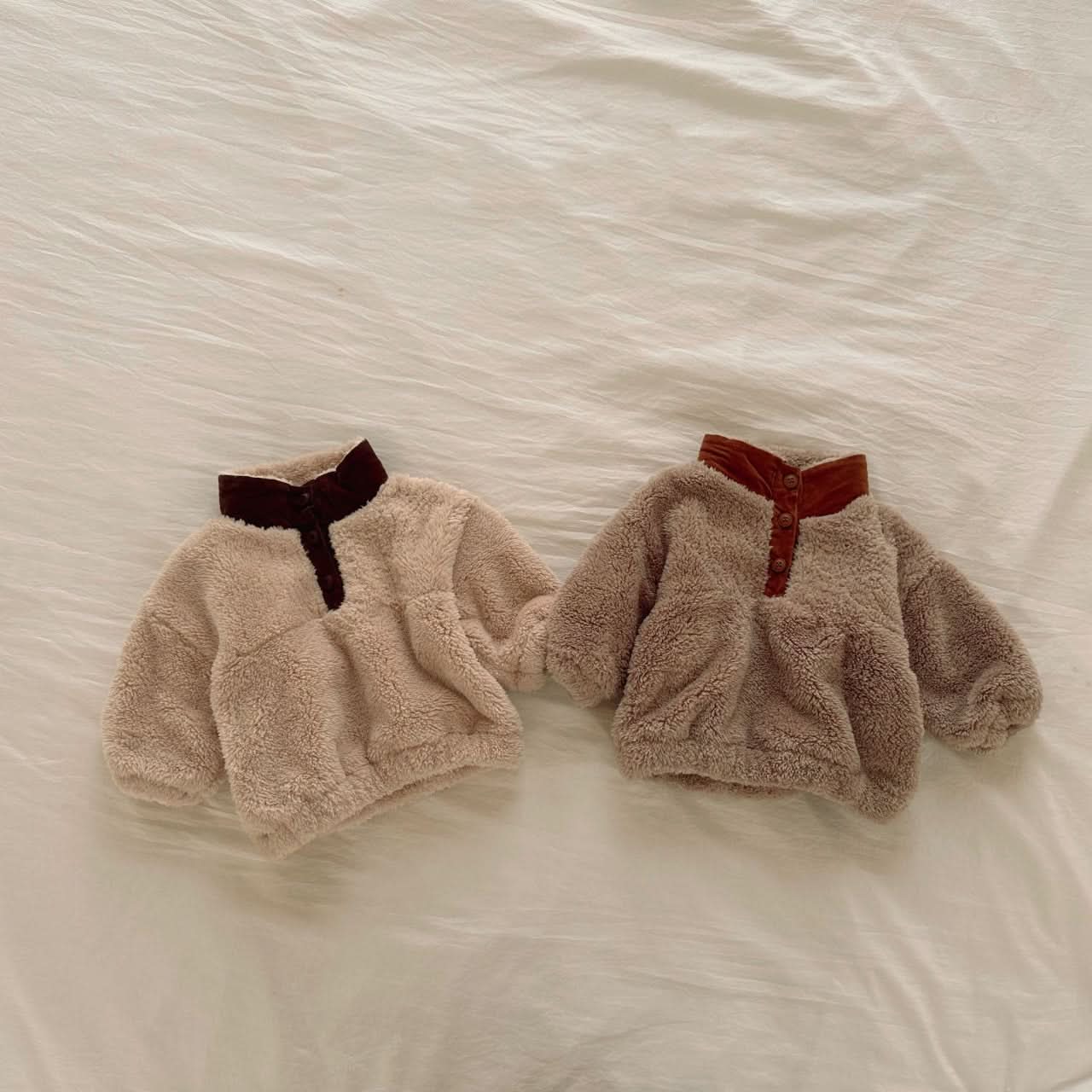 Baby Fleece Colorblock Button Up Collar Pullover (3 - 18m) - 2 Colors kids outfit
