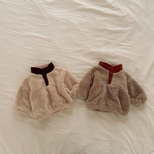 Baby Fleece Colorblock Button Up Collar Pullover (3 - 18m) - 2 Colors kids outfit