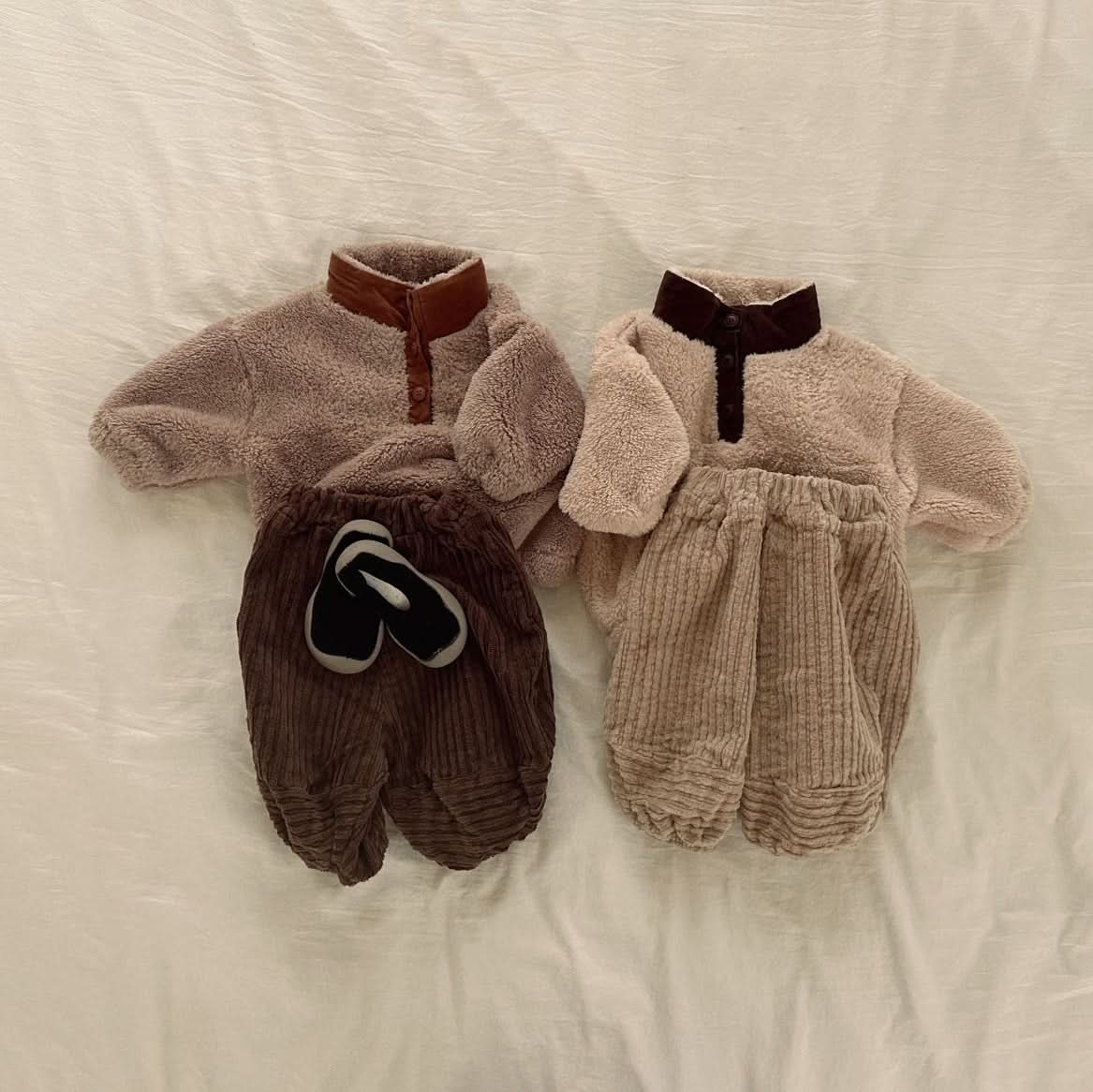 Baby Fleece Colorblock Button Up Collar Pullover (3 - 18m) - 2 Colors kids outfit
