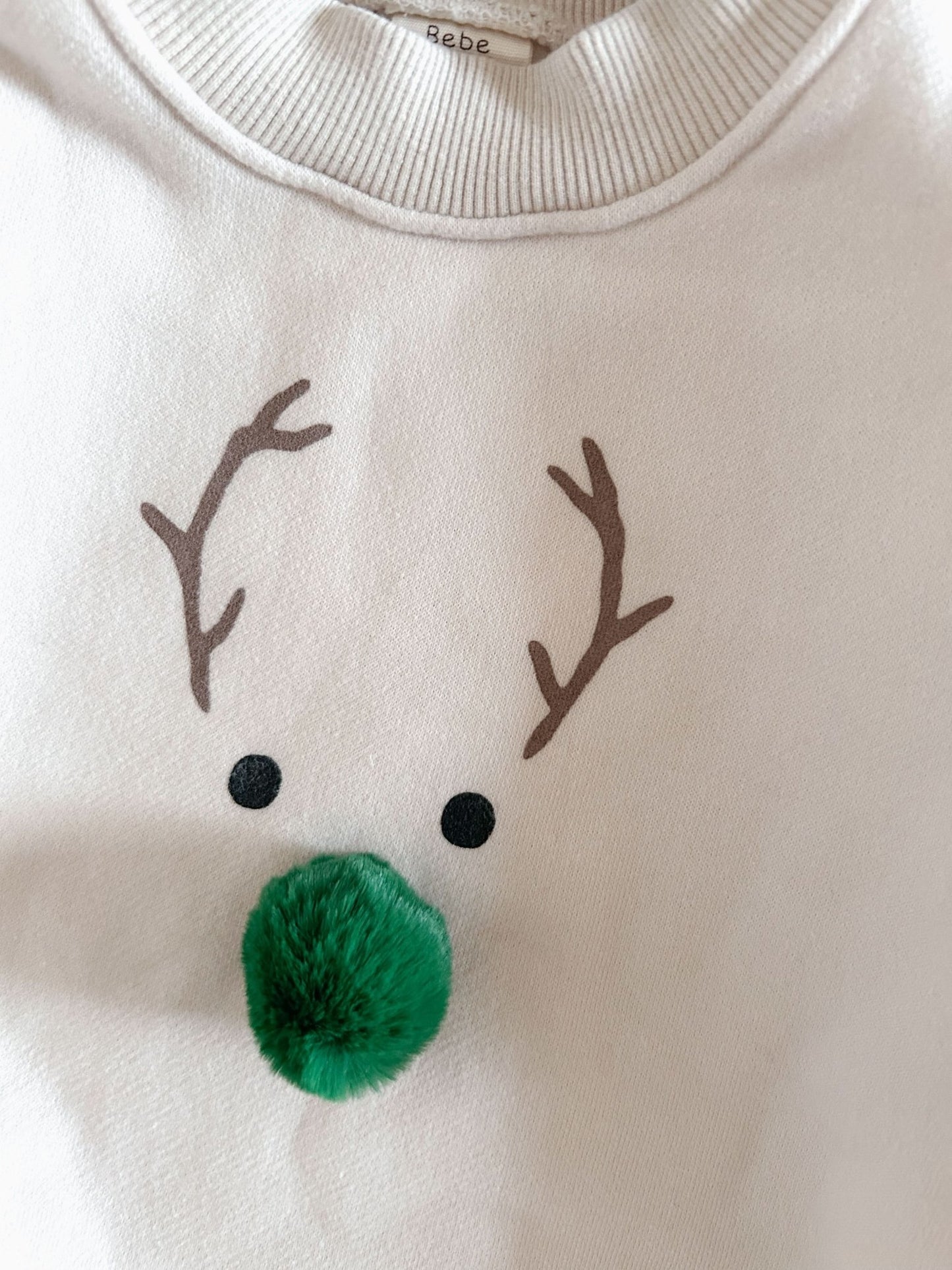 Baby Fleece - Lined Reindeer Sweatshirt Romper and Bonnet Set (12 - 18m) - Green kids outfit