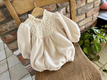Baby Floral Lace Yoke Bubble Romper (3 - 18m) - 2 Colors kids outfit
