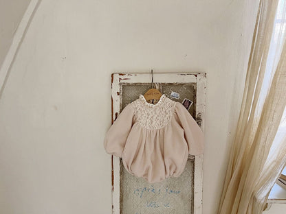 Baby Floral Lace Yoke Bubble Romper (3 - 18m) - 2 Colors kids outfit