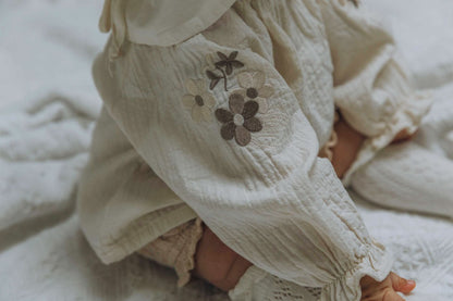 Baby Flower Embroidery Sleeve Bubble Blouse Top (3 - 18m) - 2 Colors kids outfit