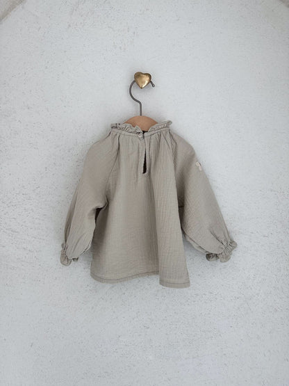 Baby Flower Embroidery Sleeve Bubble Blouse Top (3 - 18m) - 2 Colors kids outfit