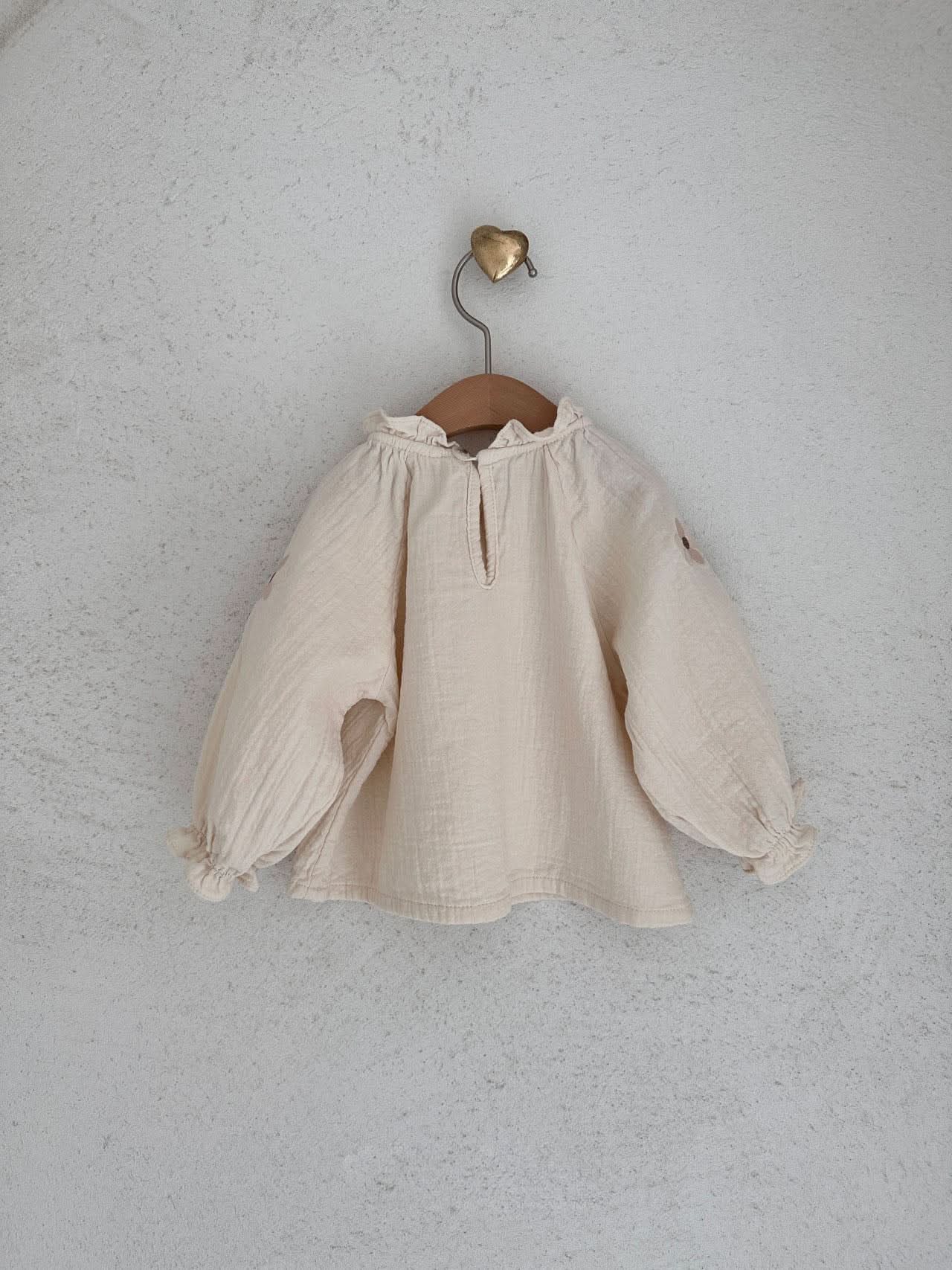 Baby Flower Embroidery Sleeve Bubble Blouse Top (3 - 18m) - 2 Colors kids outfit