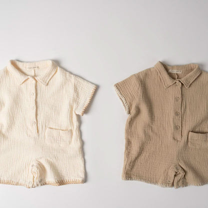 Baby Gauze Cottone Collar Jumpsuit (3 - 12m) - 2 Colors kids outfit