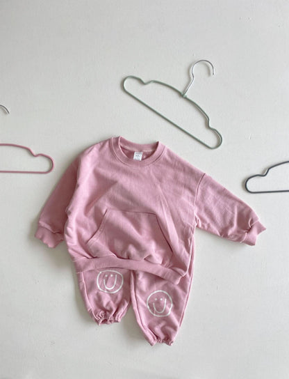 Baby Kangaroo Pocket Sweatshirt and Smile Jogger Pants Set (6 - 24m) - 2 Colors kids outfit