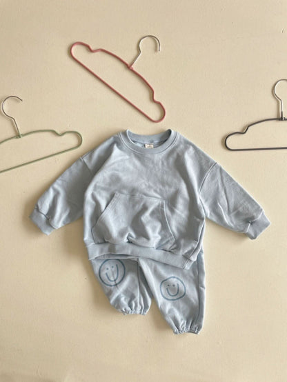 Baby Kangaroo Pocket Sweatshirt and Smile Jogger Pants Set (6 - 24m) - 2 Colors kids outfit