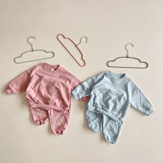 Baby Kangaroo Pocket Sweatshirt and Smile Jogger Pants Set (6 - 24m) - 2 Colors kids outfit