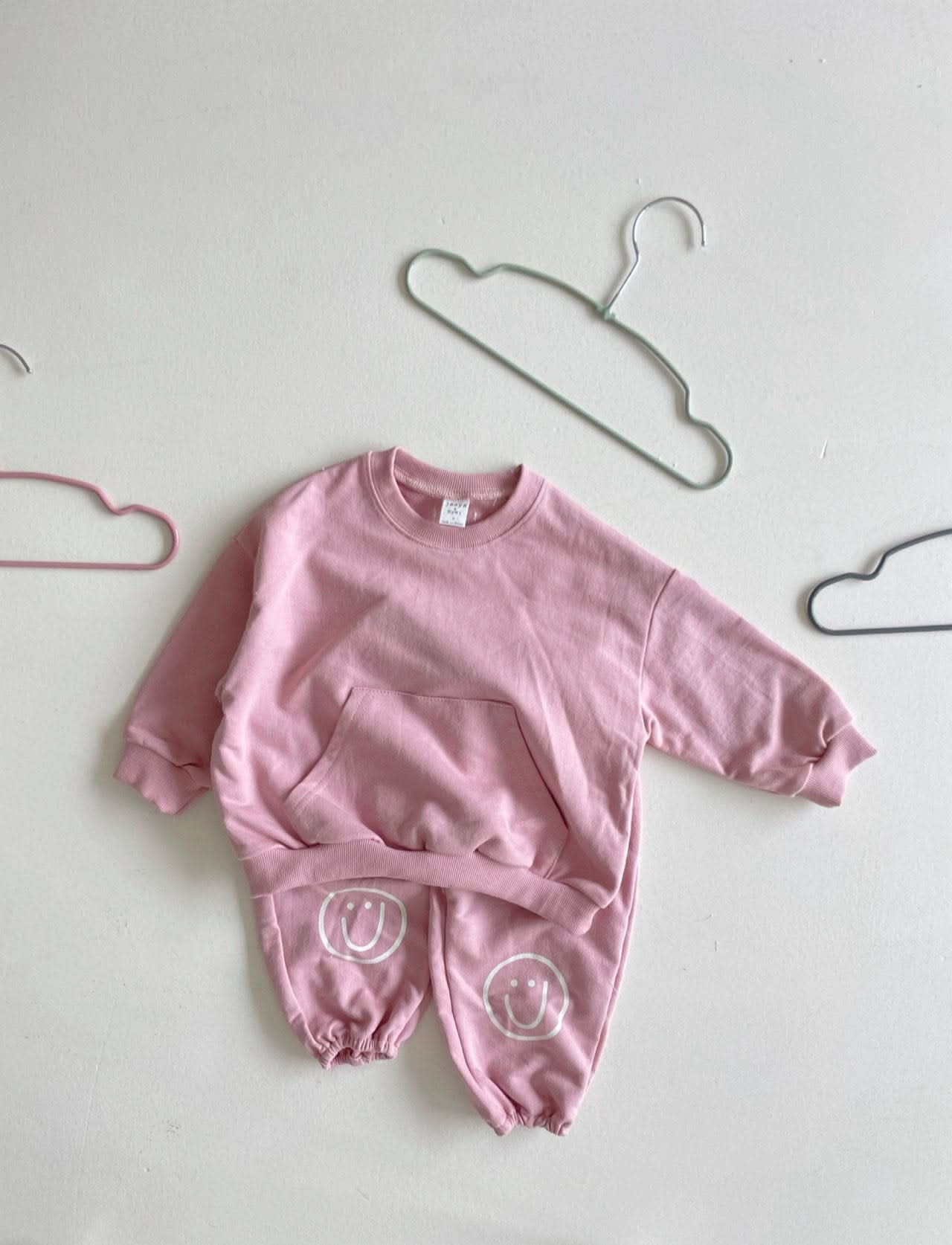 Baby Kangaroo Pocket Sweatshirt and Smile Jogger Pants Set (6 - 24m) - 2 Colors kids outfit