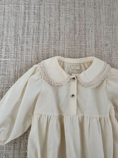 Baby Lace Collar Long Sleeve Romper (3 - 18m) - Cream kids outfit