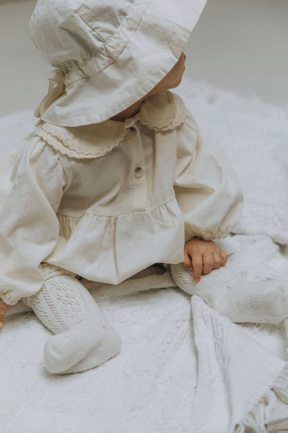 Baby Lace Collar Long Sleeve Romper (3 - 18m) - Cream kids outfit
