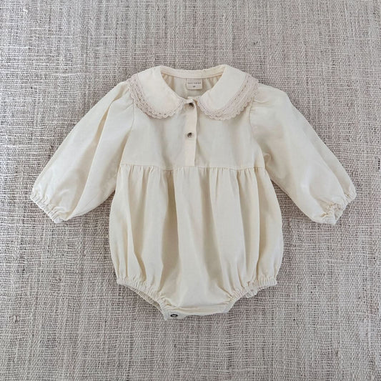 Baby Lace Collar Long Sleeve Romper (3 - 18m) - Cream kids outfit