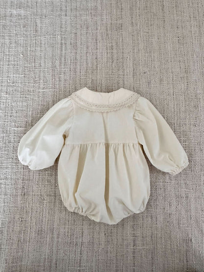 Baby Lace Collar Long Sleeve Romper (3 - 18m) - Cream kids outfit