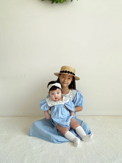 Baby Lace Square Neck Linen Romper (3 - 18m) - 2 Colors kids outfit