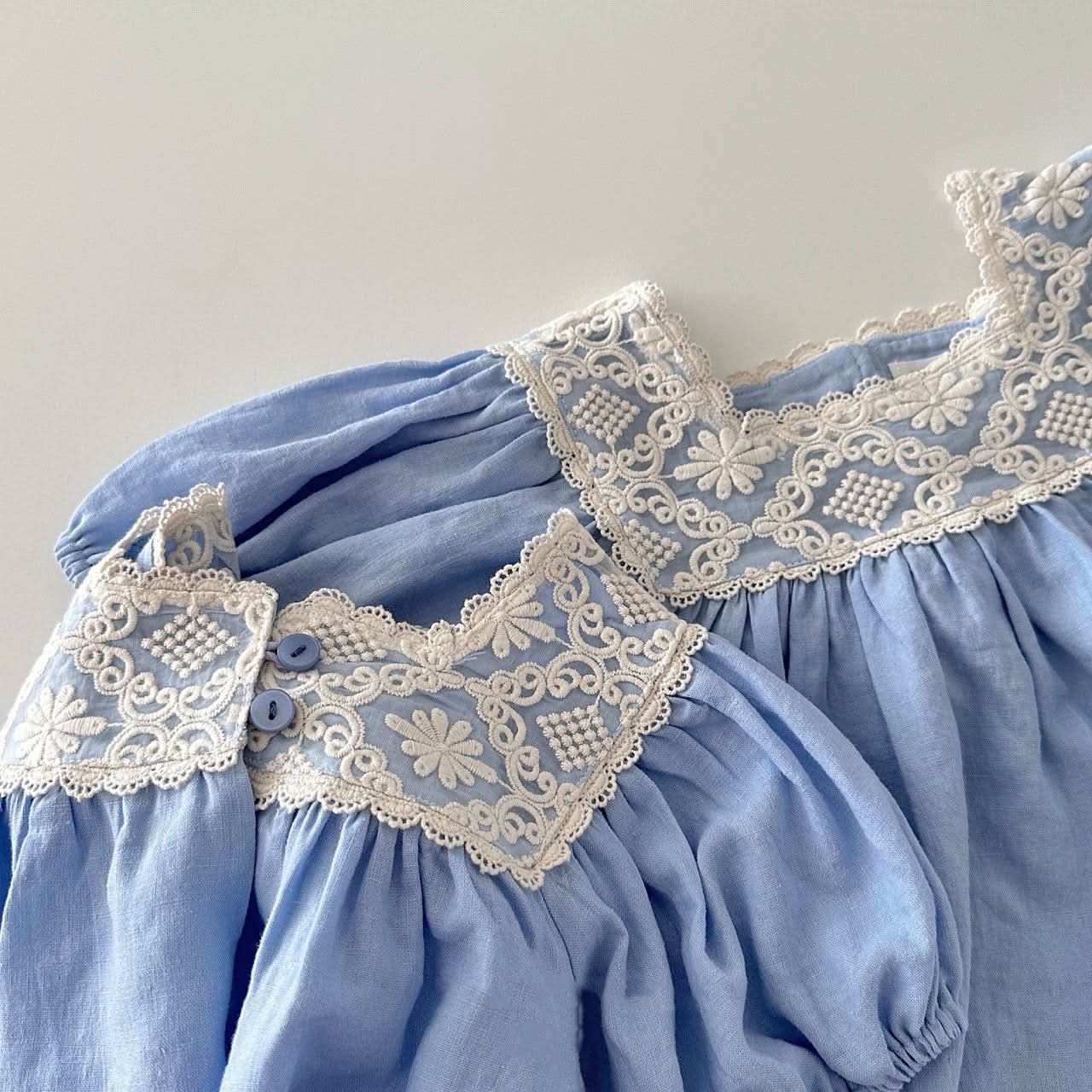 Baby Lace Square Neck Linen Romper (3 - 18m) - 2 Colors kids outfit