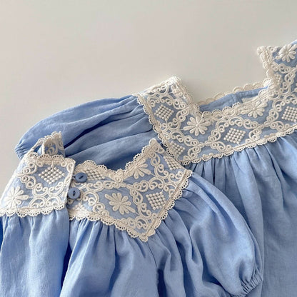 Baby Lace Square Neck Linen Romper (3 - 18m) - 2 Colors kids outfit